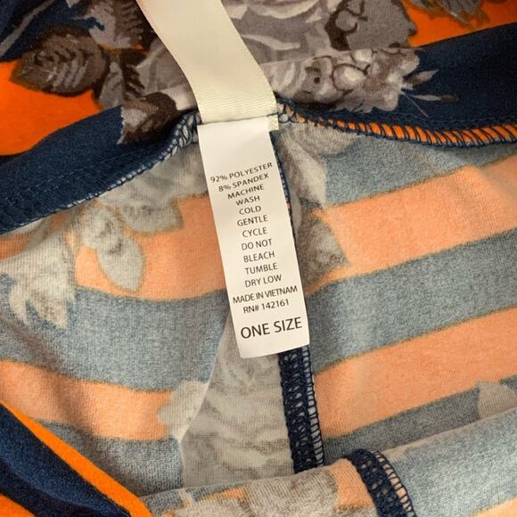 LuLaRoe original one size 2-10 OS leggings orange blue stripe Roses - Picture 6 of 7